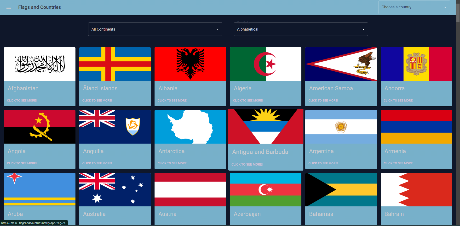 screen shot of flags and counties website